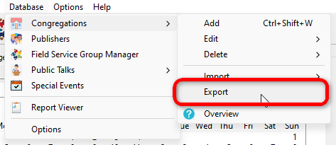 Export menu button