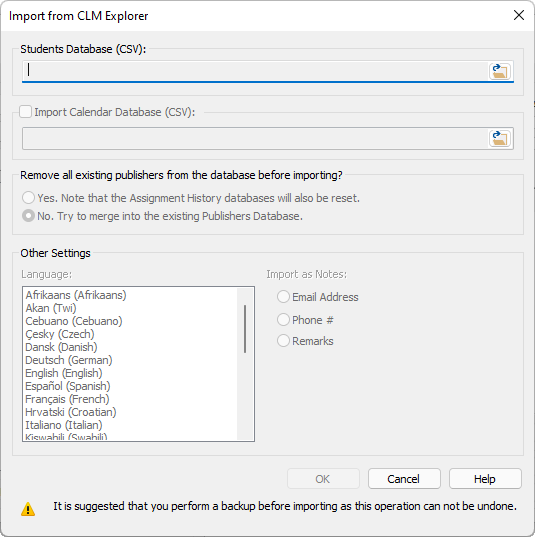 Import from CLM Explorer window