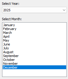 Controls for selecting the year and month.