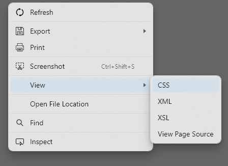 Context menu &gt; View &gt; CSS