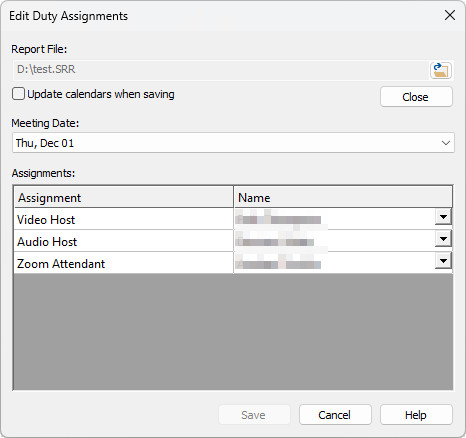 Edit Duty Assignments window
