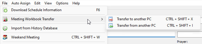 File menu item — Meeting Workbook Transfer