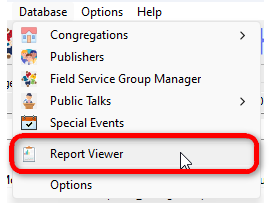 Database menu - Report Viewer