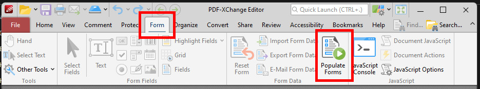 PDF-XChange Editor Form Ribbon Panel
