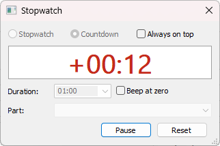 The countdown in red, showing an overrun such as +00:12