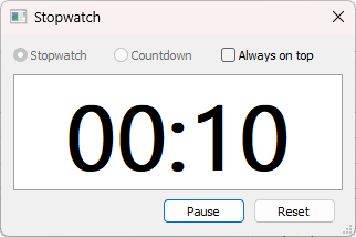 The Stopwatch window in Stopwatch mode, running