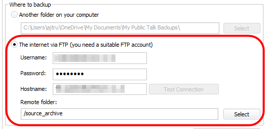 Backup FTP Settings
