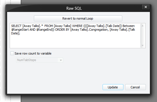Raw SQL Window