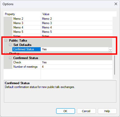 Confirmed Status Default Setting - Database Options