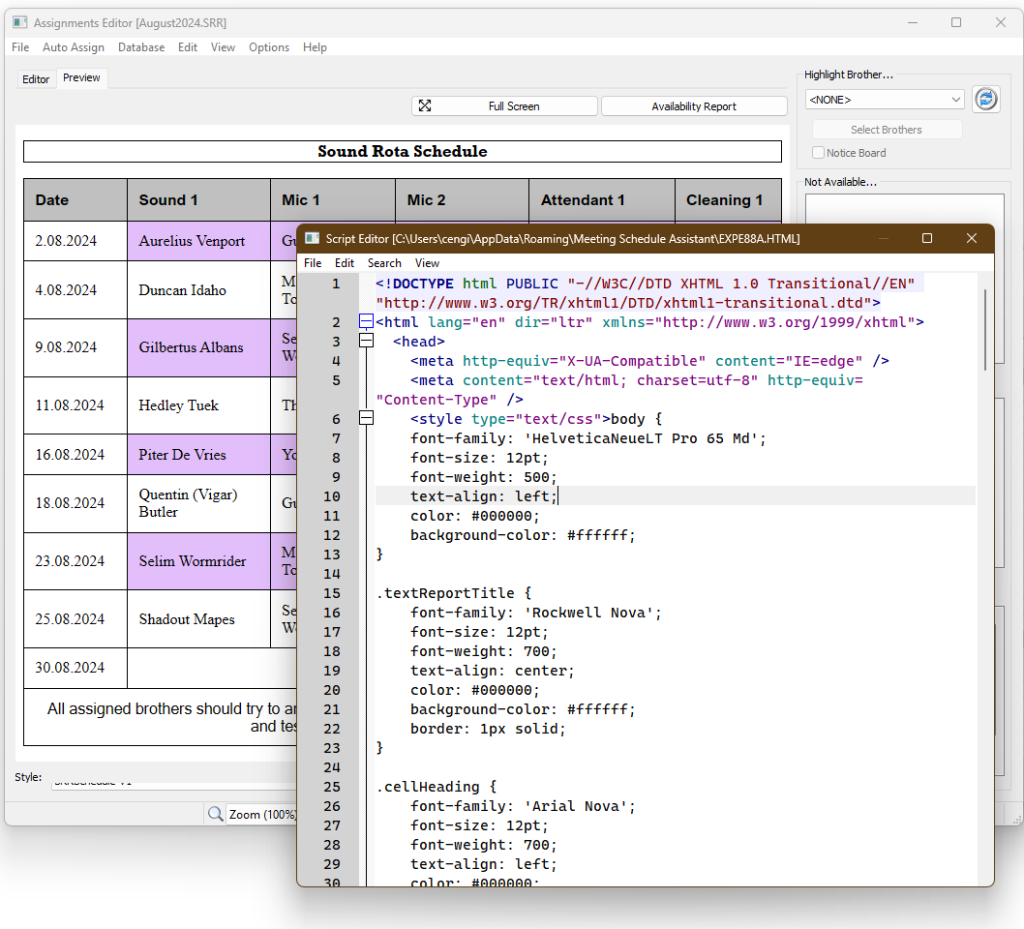 HTML Sources are now displayed in the Script Editor