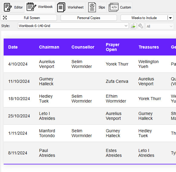 Displaying Midweek Assignment in a Grid